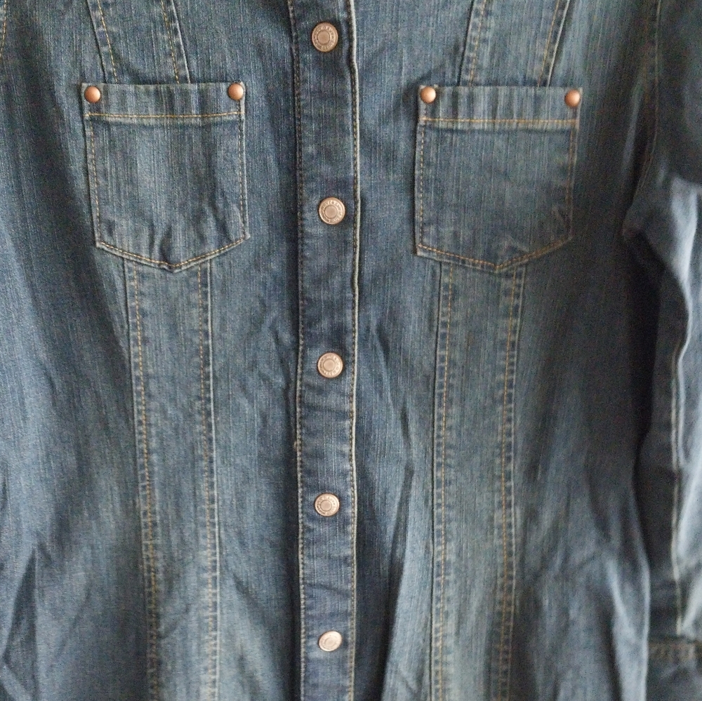 Old Navy Western Denim Snap Button Front 3/4 Sleeve Midi Dress - Picture 6 of 10